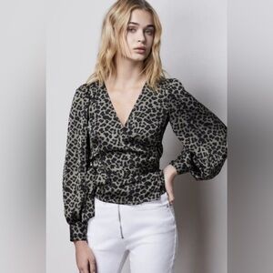 Good American Leopard Long Sleeve Wrap Top Size 2